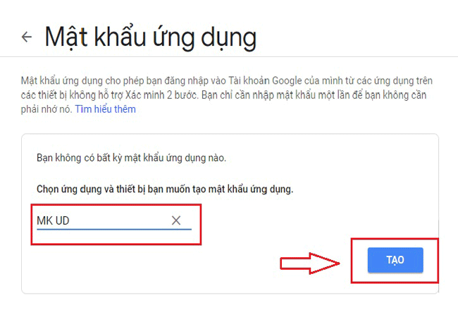 Tạo mật khẩu ứng dụng gmail